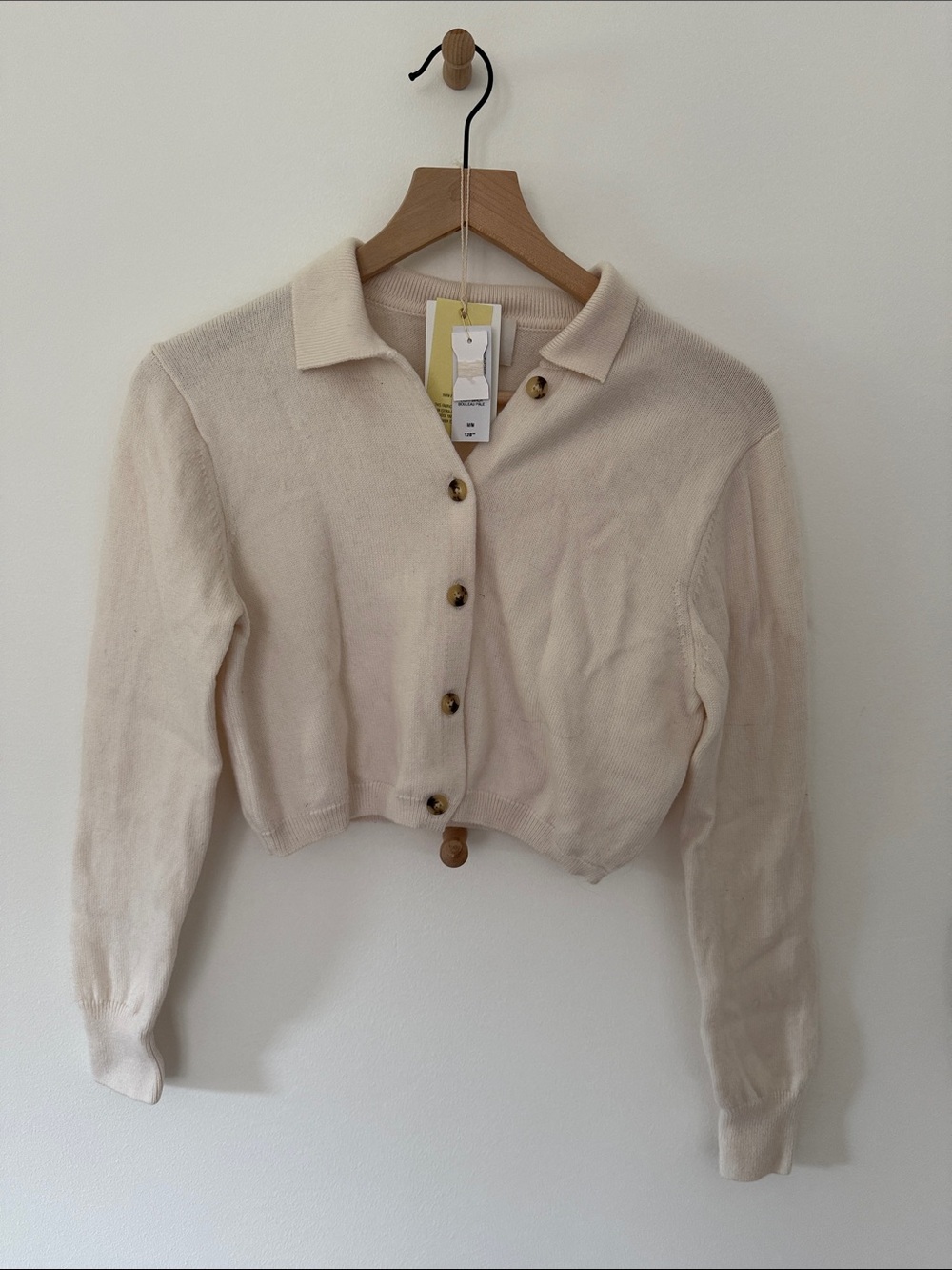 Aritzia Wilfred Cream Cropped Button-Up Sweater with Collar